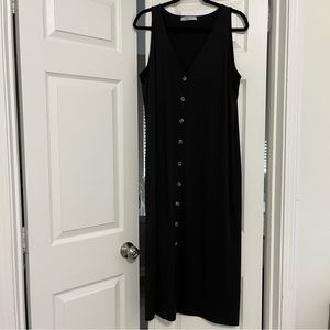 Mango Black Ribbed Button Front Midi